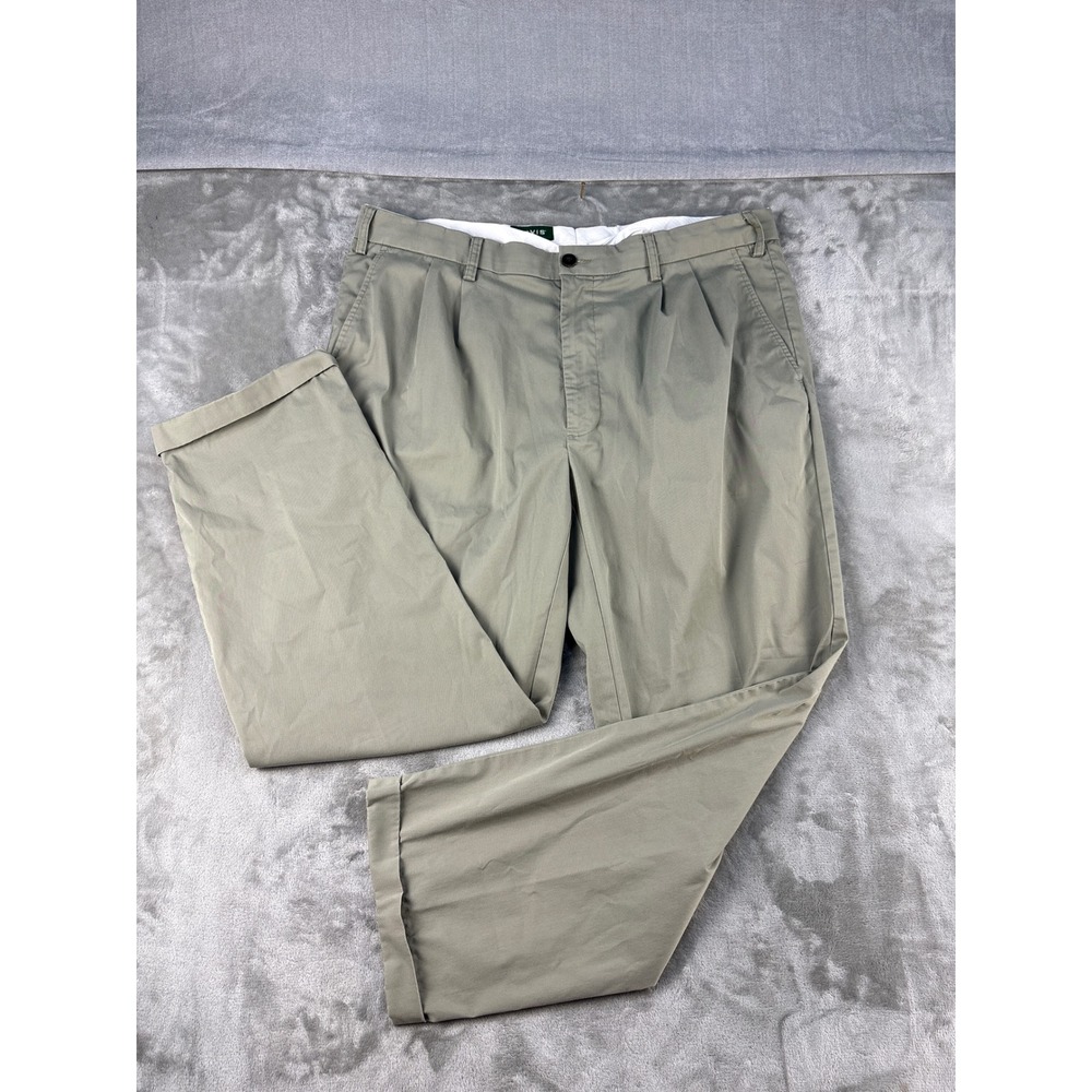 Orvis Chino Pants Mens 40 Pleated Olive Green Stretch Cuffed EUC